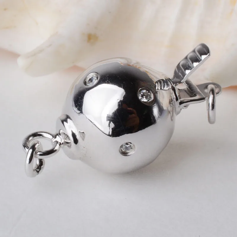 Solid 925 Sterling Silver Clasp,Round Ball Box Clasp Rhodium Plated