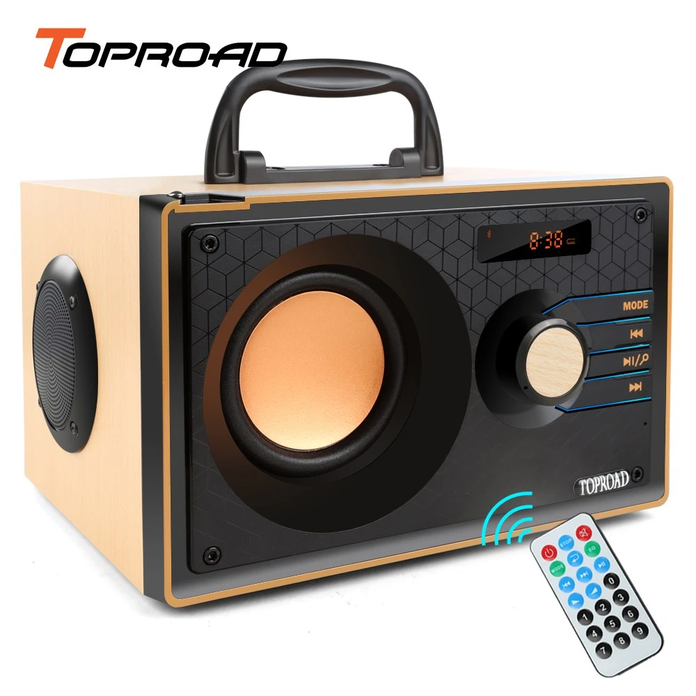 

TOPROAD Wooden Bluetooth Speaker Wireless Stereo Subwoofer Portable Speakers Music Player Support FM radio Remote Control TFcard