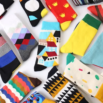 

2018 Mens Cotton Happy Socks Warm Fancy Crew Fashion Design Casual Dress Socks 9-11 #