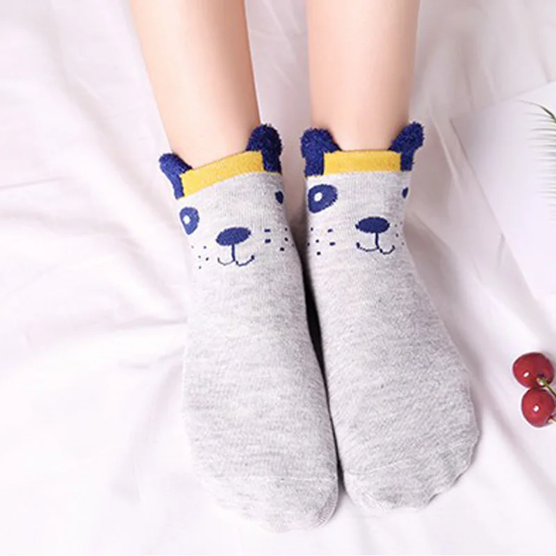 

Woman Girl Soft Socks Cute Ear Cartoon Animal Kawaii Sock Print Ankle Socks Grey Cotton Femme Soft Comfortable Meias