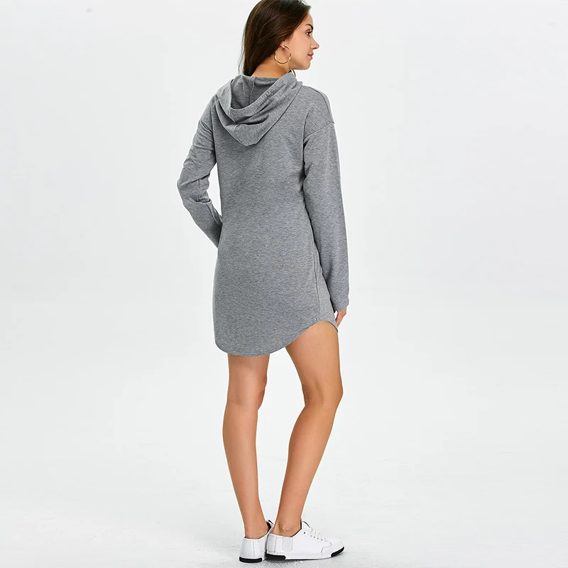 VESTLINDA Hooded Dresses Pocket Long Sleeve Sweatshirt Solid Gray Mini Dress Robe Femme Women Vestido De Festa 2017 Casual Dress 2