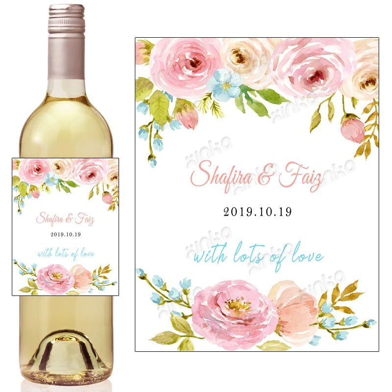 

Personalized Floral Watercolor Bridal Shower Wine Labels, Bridal Shower Favor, Mini Champagne Wine Label Wedding Label