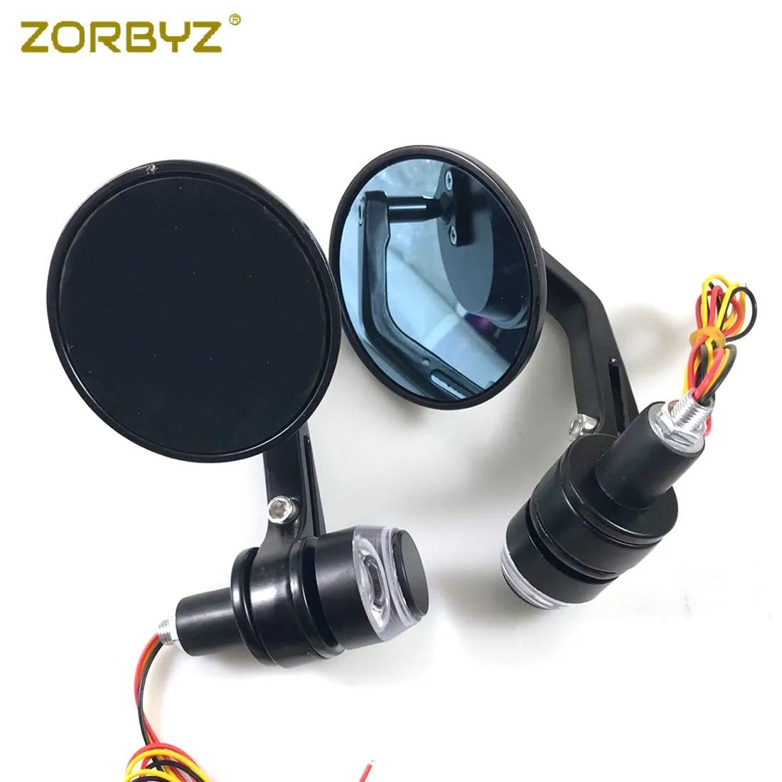 

ZORBYZ 22mm Black Handle Bar End Rearview Side Mirror With LED Turn Signal Strobe Side Marker Light For Honda Kawasaki Harley