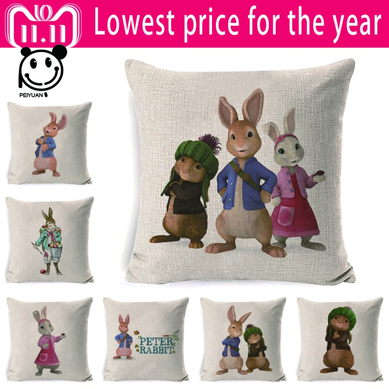 

Peter Rabbit Cushion Cover European Style Pillow Case 45*45 Thick Pillow Cover 3D Print Decorative Pillows Cotton Kussenhoes