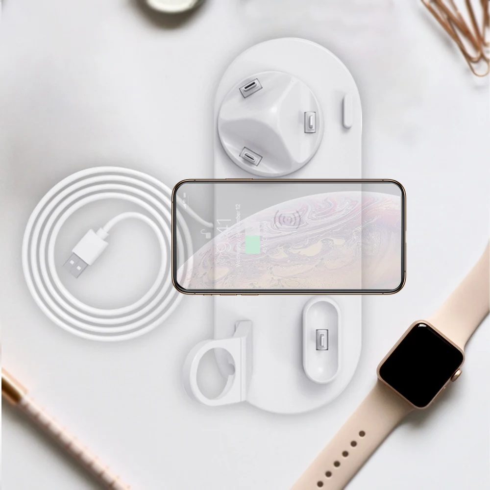 Qi Беспроводное зарядное устройство 4 в 1 держатель Подставка для Apple Watch Series 5 4 3 2 Iwatch Airpods Iphone 11 Pro Max XS MAX XR X Док-станция