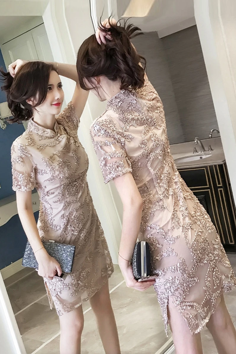 Женское летнее платье, новинка, женское летнее платье cheongsam, корейский темперамент, тонкое, улучшенное, кружевное платье cheongsam, достойное atmos