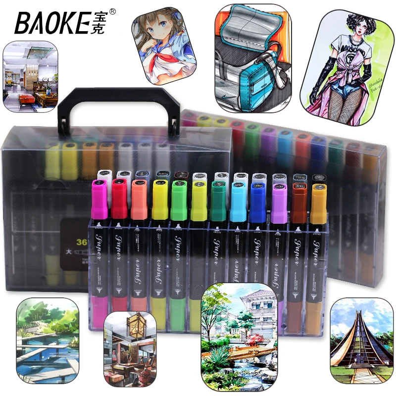 

Baoke Alcohol Oily Marker Pen 12/24/36/48/72/96/120 Color Dual Tips Oil Based Ink Permanent Marker for Artist Drawing Supplier