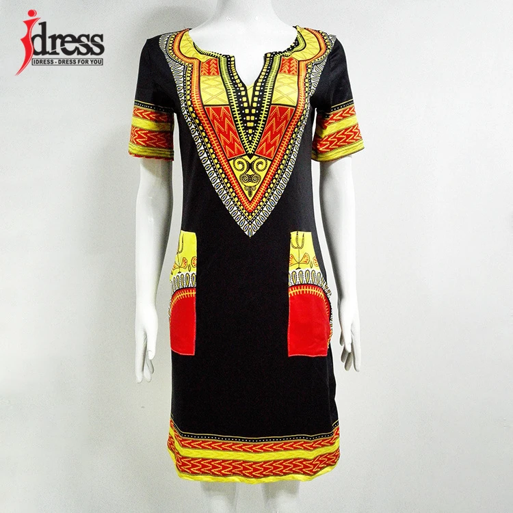 IDress S-XXXL Plus Size Sexy Casual Summer Dress Women Short Sleeve Party Dresses 2017 Black Vintage Traditional Printed Dresses (6)