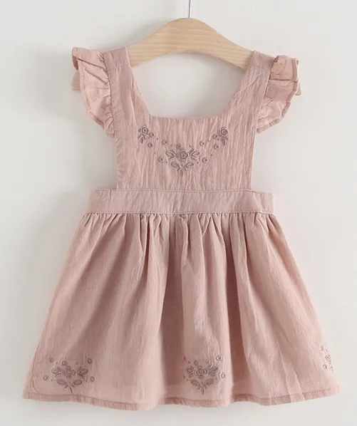 baby girl summer pink cotton beach dress toddler kids embroidery flower