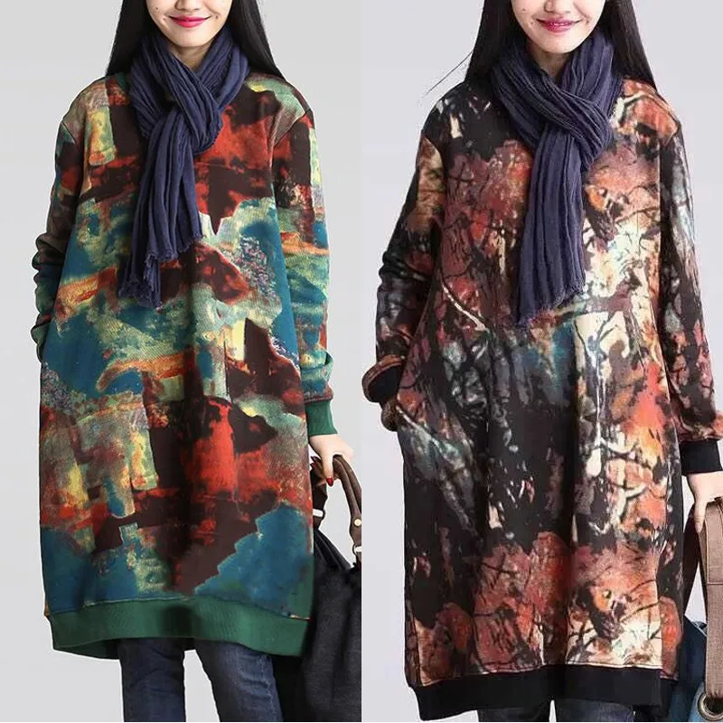 2019 Autumn Women Oversize Loose Sweatshirt Plus Size Warm Hoodie Pullover Top Vintage Retro Dresses Long Hoodies Dress Printed 2019 Autumn Women Oversize Loose Sweatshirt Plus Size Warm Hoodie Pullover Top Vintage Retro Dresses Long Hoodies Dress Printed