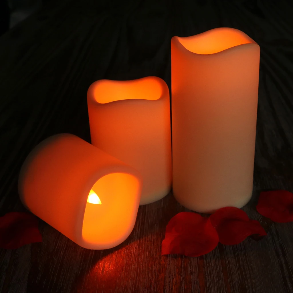 3PCS Flameless Wax LED Flickering Candles Battery Mood Lights with Remote Controller