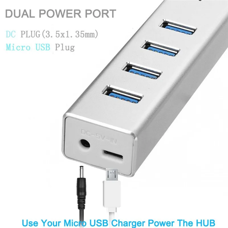 BinFul Mini Aluminum USB 3 0 HUB 4 Port Power Supply OTG with Micro USB Power 3