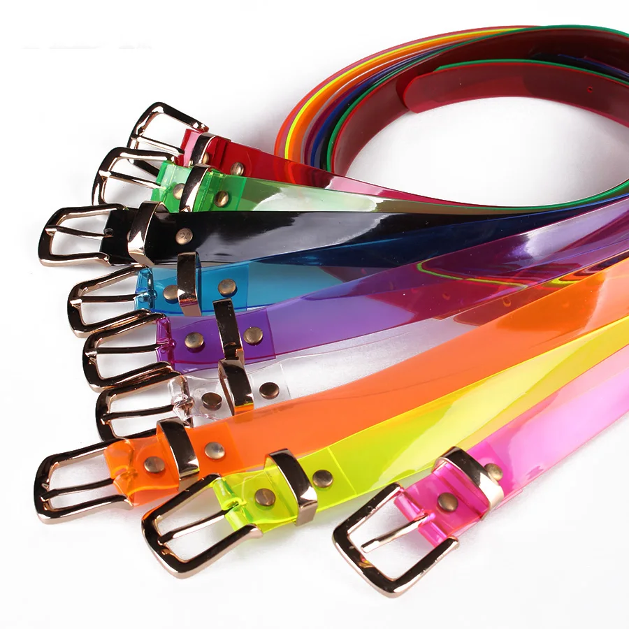 pvc plastic transparent fashion The belt women Pin buckle fine belts ...