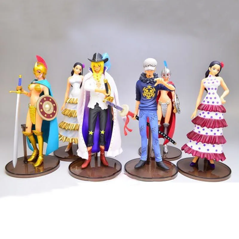 Free Shipping 6pcs 5" One Piece Anime Law Cavendish Rebecca Viola Dressrosa 99th Bag Pack PVC