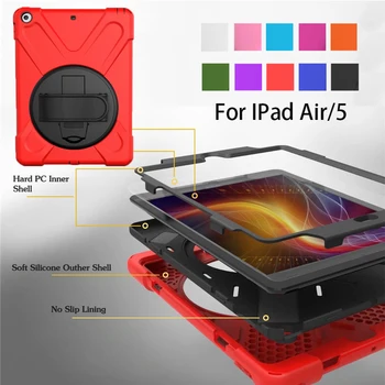 

Case For iPad Air/5 9.7 inch Kid Safe Shockproof Heavy Duty Silicone Hard Cover for apple ipad Air Stand case with Wrist strap
