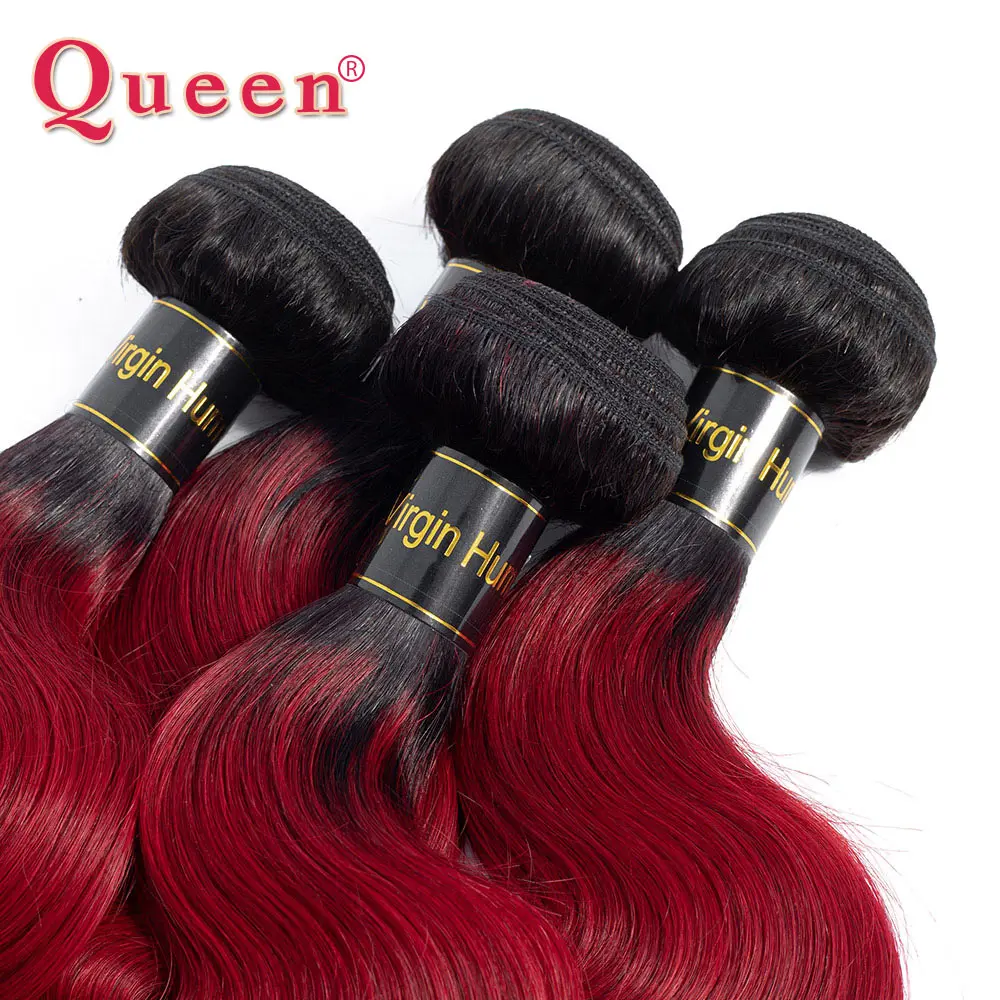 Queen hair продуктов(не подвергавшиеся химическому воздействию) в пучках, волнистые волосы, для придания объема, 1/3/4 Связки эффектом деграде(переход от темного к 1B/цвет красного вина два тона человеческих волос ткать