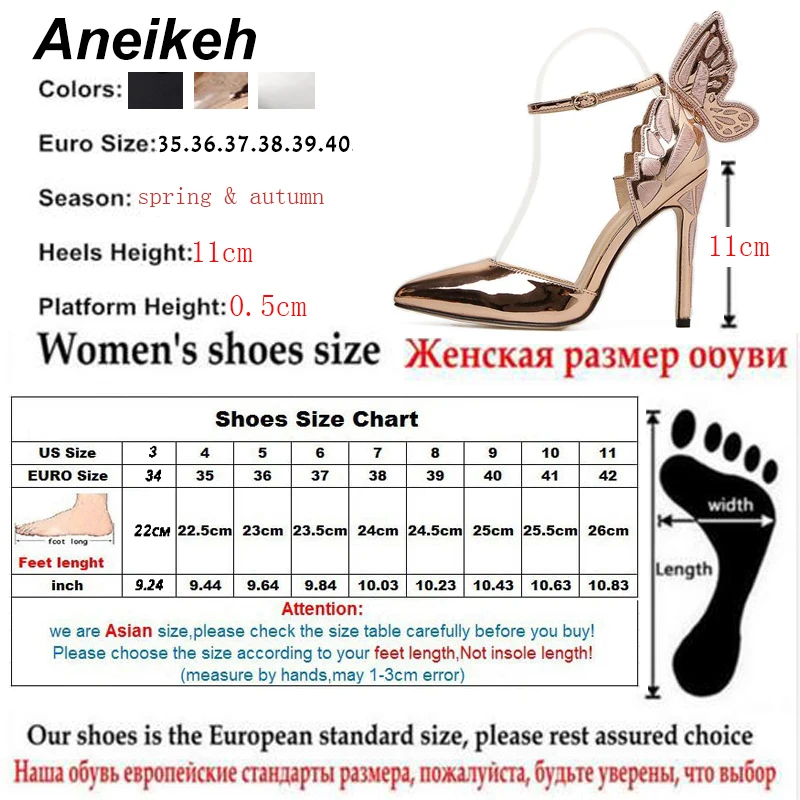 Aneikeh Fashion Butterfly Wing Top Sold Buckle Strap Women Pumps Sexy Pointed Toe High Heel Women Party Shoes Size 35-40