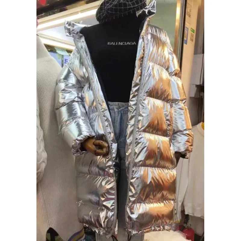 Winter coat women long silver down puffer jacket parka women manteau femme hiver 2018 korean clothes oversize outwears