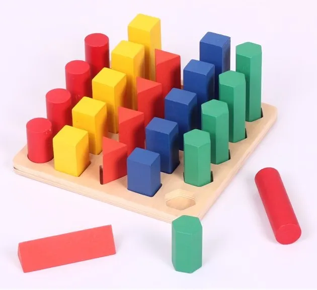 

Candice guo! colorful educational wooden toy Montessori teaching ladder Sequence geometric blocks game 1 set