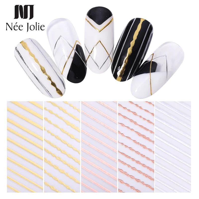 

3D Nail Sticker Decals Stripe Line Nails Adhesive Stickers Rose Gold Color Striping Tape DIY Nail Art Decoration Design