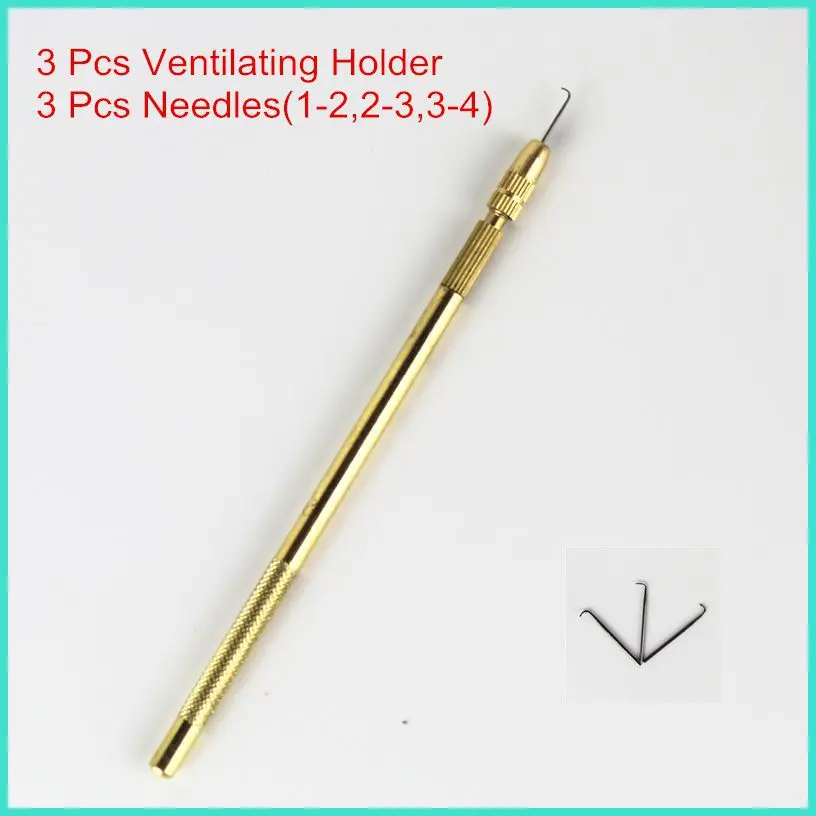 

3 Size Ventilating Needles(1-2,2-3,3-4)+3pcs Professional Bronze Ventilating Holder Good Quality Easy To Use