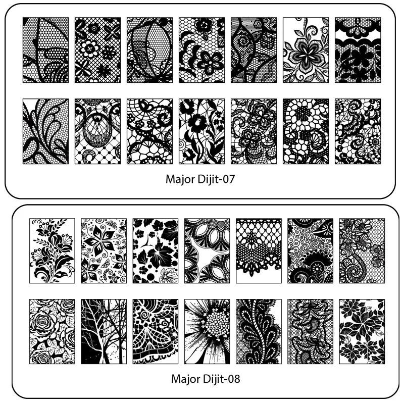 Новое поступление MajorDijit черный цветок кружева ногтей штамповки пластины нержавеющая сталь дизайн ногтей штамп маникюрный шаблон инструменты для ногтей