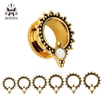 

KUBOOZ piercing jewelry stainless steel ear tunnel opal plugs gold ear gauges wholesale free shipping expander mix sizes.