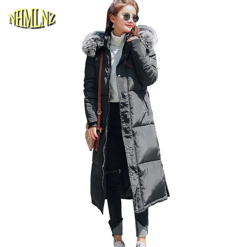 

Fashion Women Cotton Jacket 2019 Winter New Long Females Parkas Slim Hooded Fur Collar Coat Thicker Warm Ladies Outerwear LY244