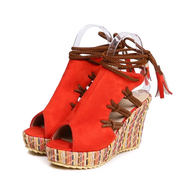 

Kimozohe Wedges Shoes Woman High Heels Sandals Pumps Wedges Shoes for Women Lace Up Platform Toe Retro Wedge Sandals Back Open