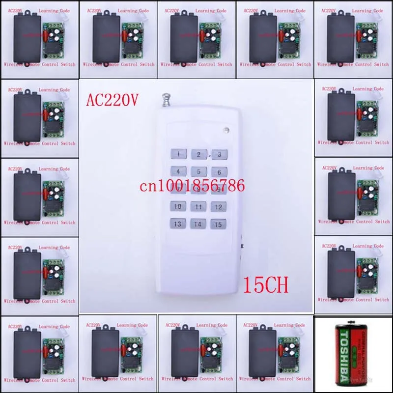 

Wireless Remote Control Switch System15CH Each CH is Independent 10A Learning code Toggle/Momentary LED ON OFF POwer Switch