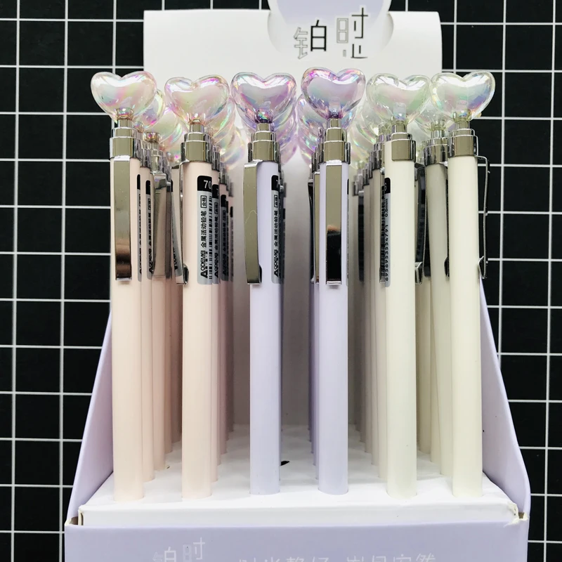 

2PCS/lot Kawaii Shiny Colorful Heart Press Metal Automatic Mechanical Pencils Student Stationery School Office Supply 0.5mm