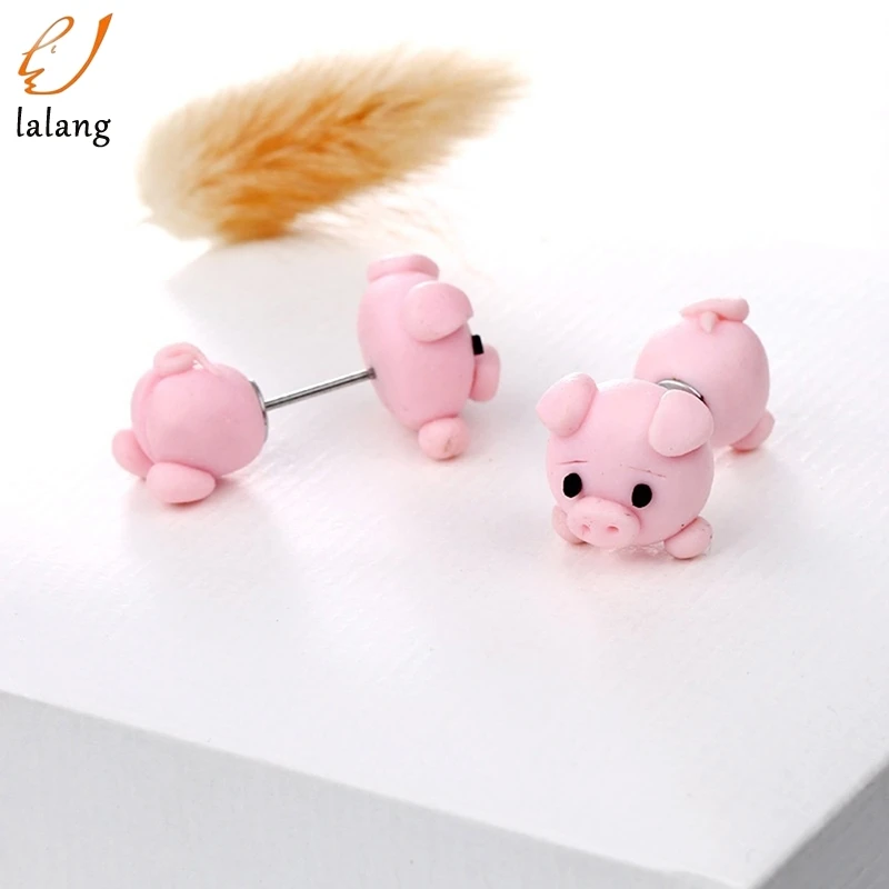 

New Creative Soft Clay Stud Earrings Women Fashion 3D Cartoon Animal Pig Cute Fun Stud Earrings Gift