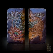 OLG. YAT кожаный бумажник ручной работы, мужской кошелек с двумя рыбками, женская сумка, Ретро стиль, многофункциональная винтажная сумка на молнии, Сумки из натуральной воловьей кожи