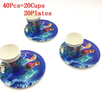 

20pcs/40pcs Disney Frozen Elsa Anna Girl Birthday Party Cartoon Paper Cup+Plate Festival Wedding Baby Shower Tableware Supply