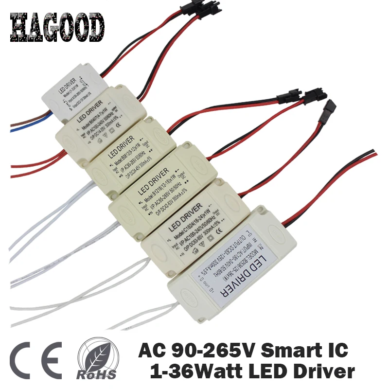 

1 pce 1-36W Safe Plastic Shell LED Driver AC85-265V Constant Current 300mA DC2-12V Transformer Power Supply Adapter for Led Lamp