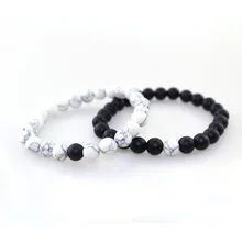 Горячая 2 шт./компл. пара дистанционный браслет классический натуральный камень белый и черный Инь Ян бисерные браслеты для мужчин женщин лучший друг
