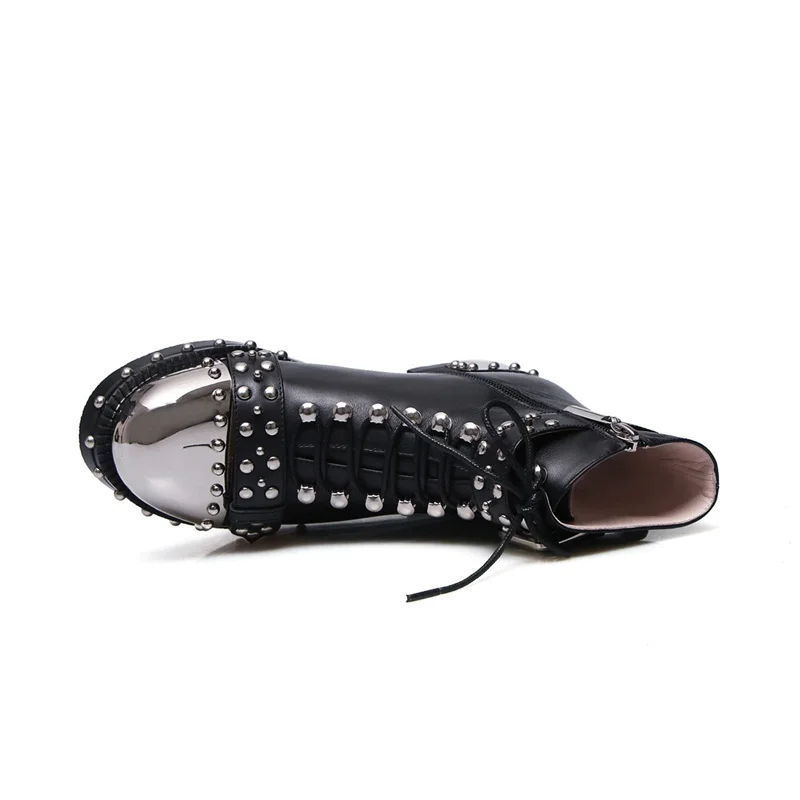 MORAZORA/ бренд с заклепками сапоги панк до лодыжек для женщин на осень-зиму Оригинальные кожаные женские ботинки Высококачественные мотоботы обувь