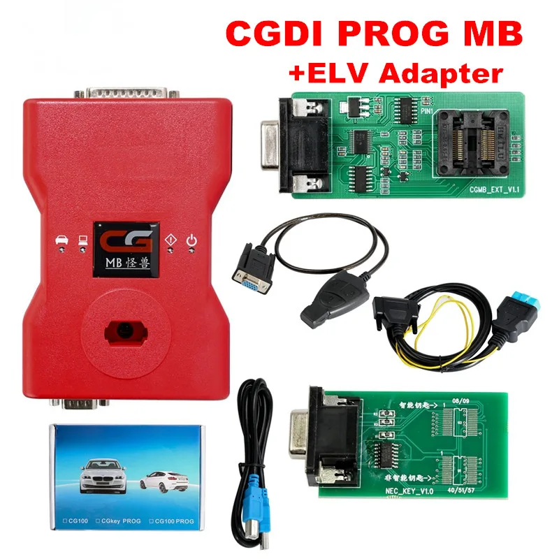 CGDI Prog MB для Benz Поддержка всех ключей, самый быстрый ключ с ELV адаптером и симулятором и адаптером переменного тока и EIS ELV CGDI для Benz - Цвет: CGDI and ELV ad