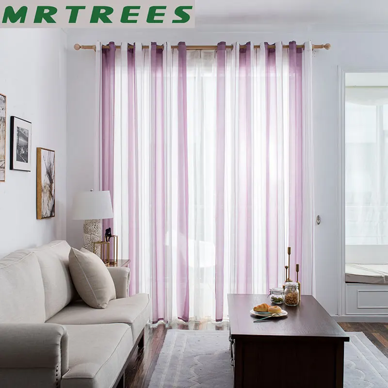 

MRTREES Striped Sheer Curtains for Living Room The Bedroom Curtains for The Kitchen Modern Tulle Curtains for Window Drapes