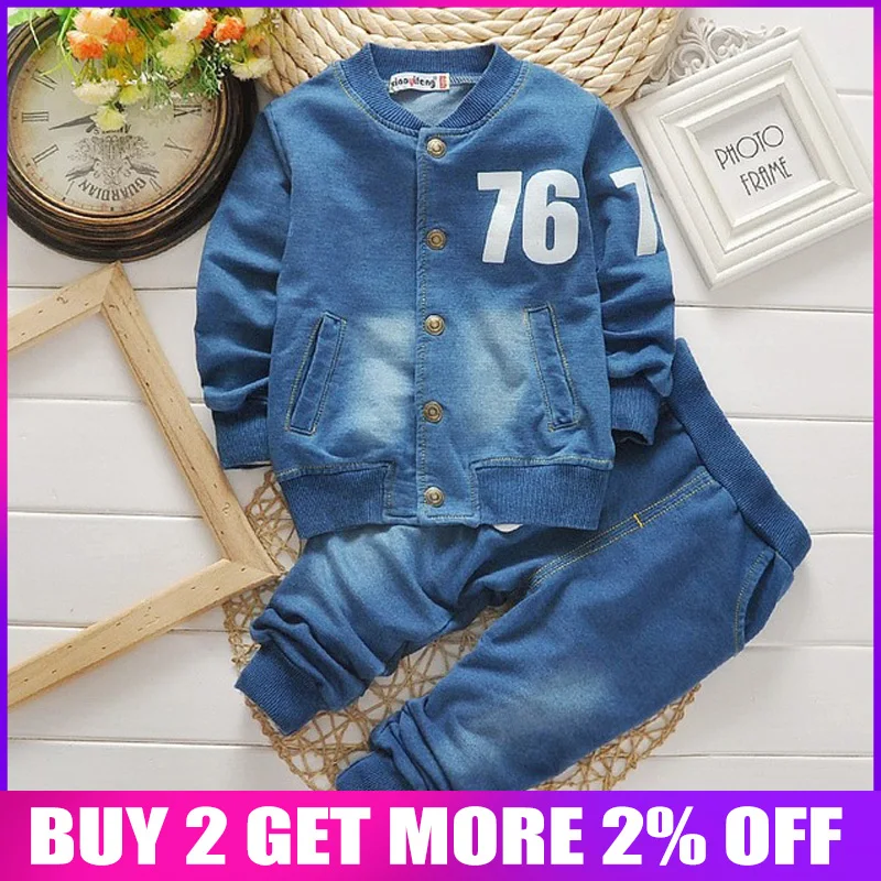 

BibiCola 2017 fashion children clothing boys clothing sets denim suit baby boy 2 pcs Sets Kids spring autumn casual clothes suit