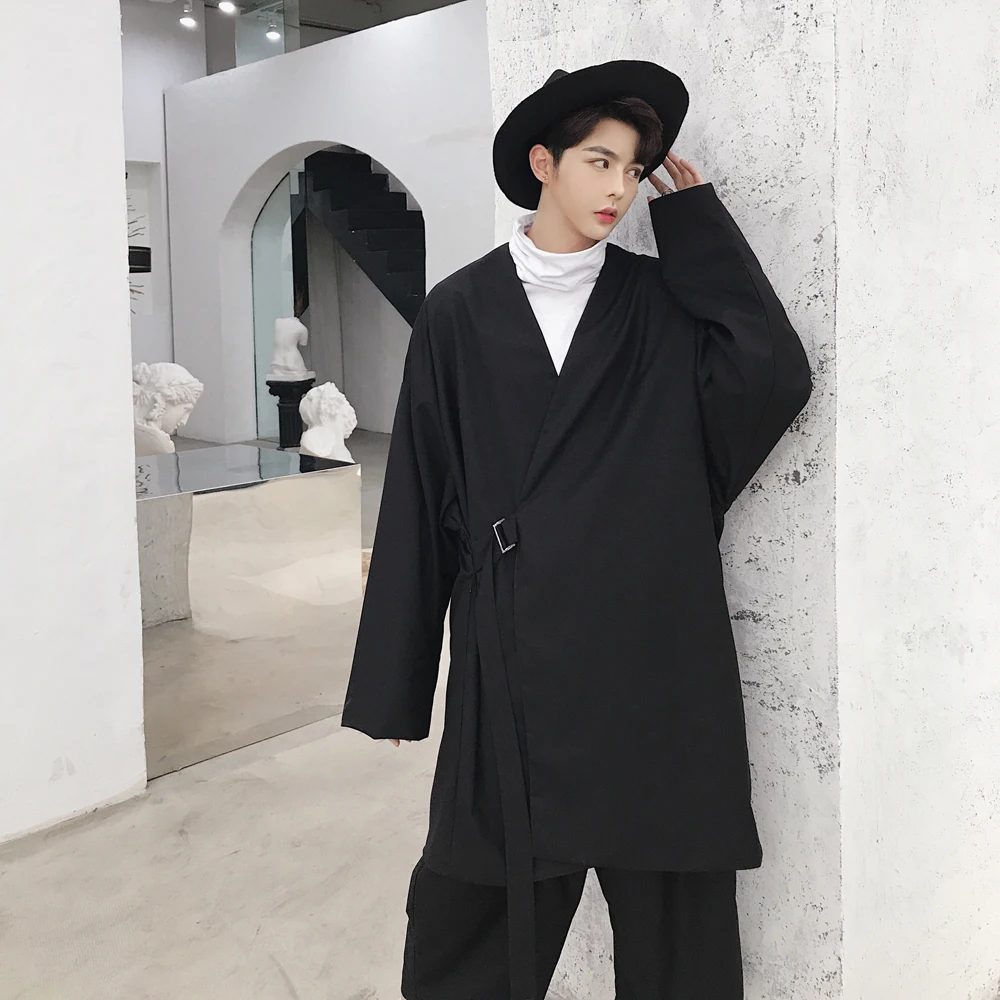 New Men Long Sleeve Kimono Cardigan Thin Trench Coat Japanese Harajuku ...