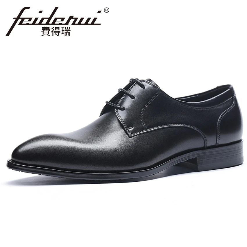 

Luxury Genuine Leather Men's Footwear Pointed Toe Handmade Formal Dress Derby Flats Italian Welted Shoes For Gentleman HMS136