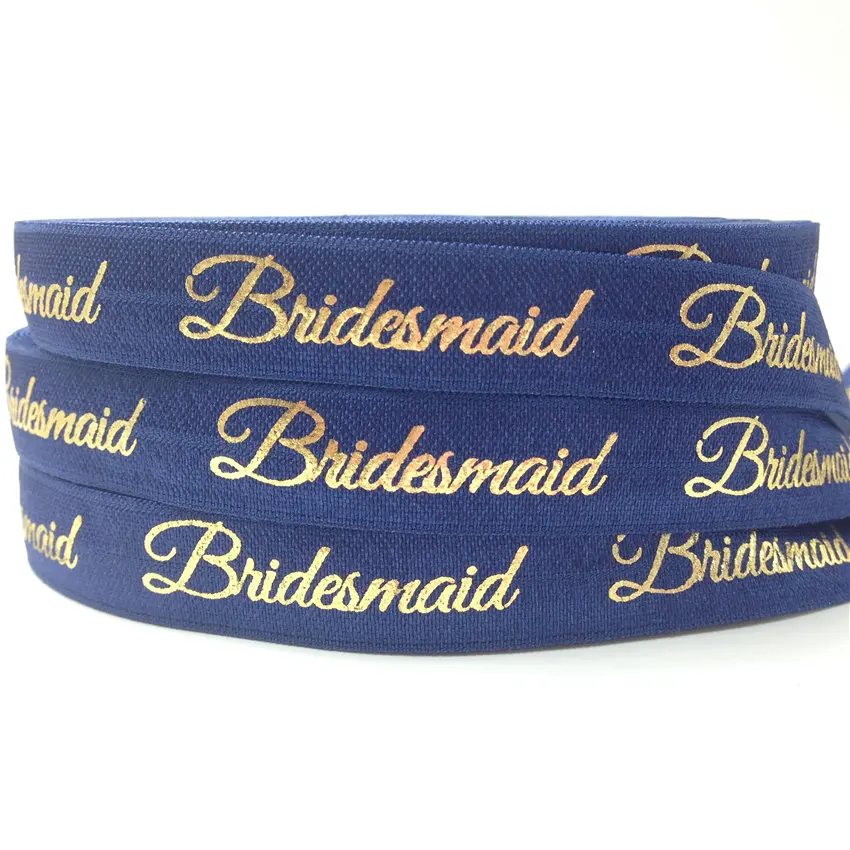 5/8"(5 yards/lot) Gold/Silver Bridesmaid Print Fold Over Elastics FOE Stretch Band Wedding Decor Party accessories