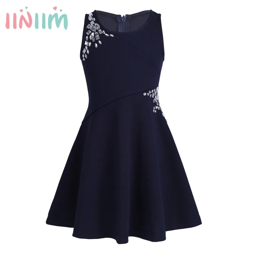 

iiniim Elegant Tutu Girls Sleeveless Dazzling Rhinestones Embellished Dress for Party Casual Summer Holiday Party Dresses