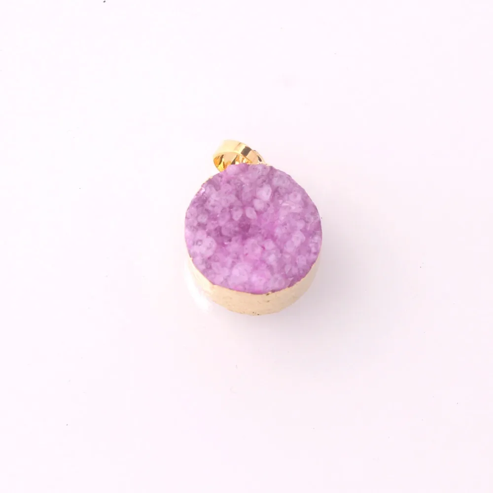 Drzuy Модный маленький золотой ободок круглой формы грубая натуральный камень, фиолетовый, синий кристалл кварца кулон ИСЦЕЛЕНИЕ друзы ожерелье
