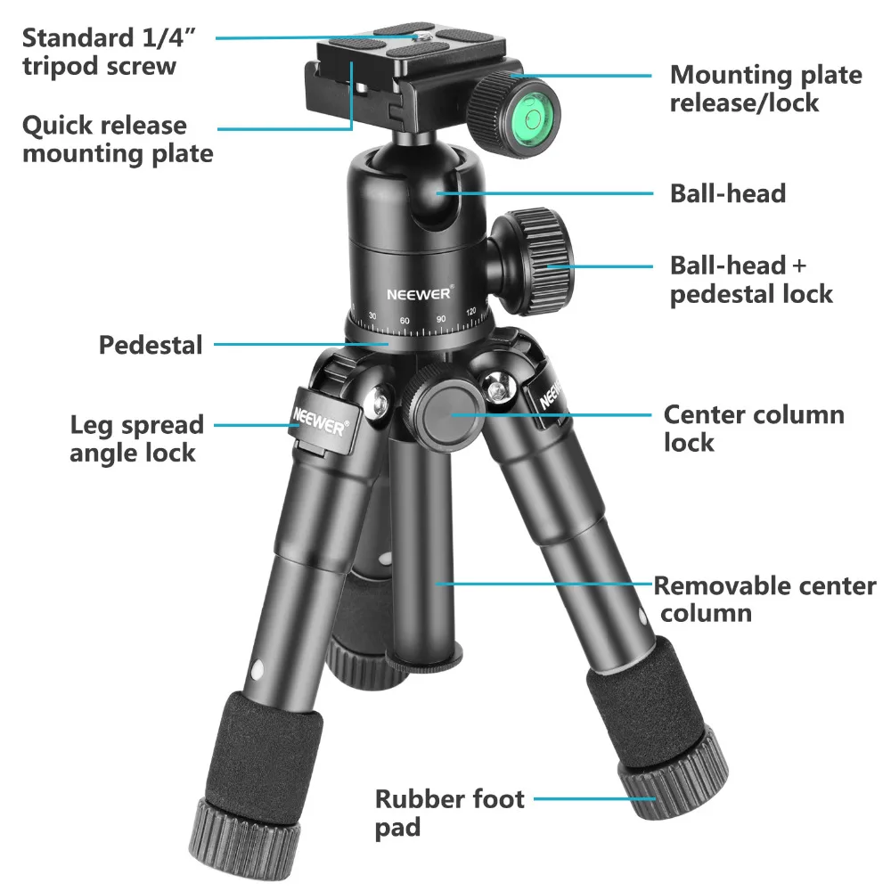 Портативный алюминиевый штатив Neewer M225+ CK30, компактный настольный штатив с шаровой головкой для камеры sony Canon Nikon DSLR