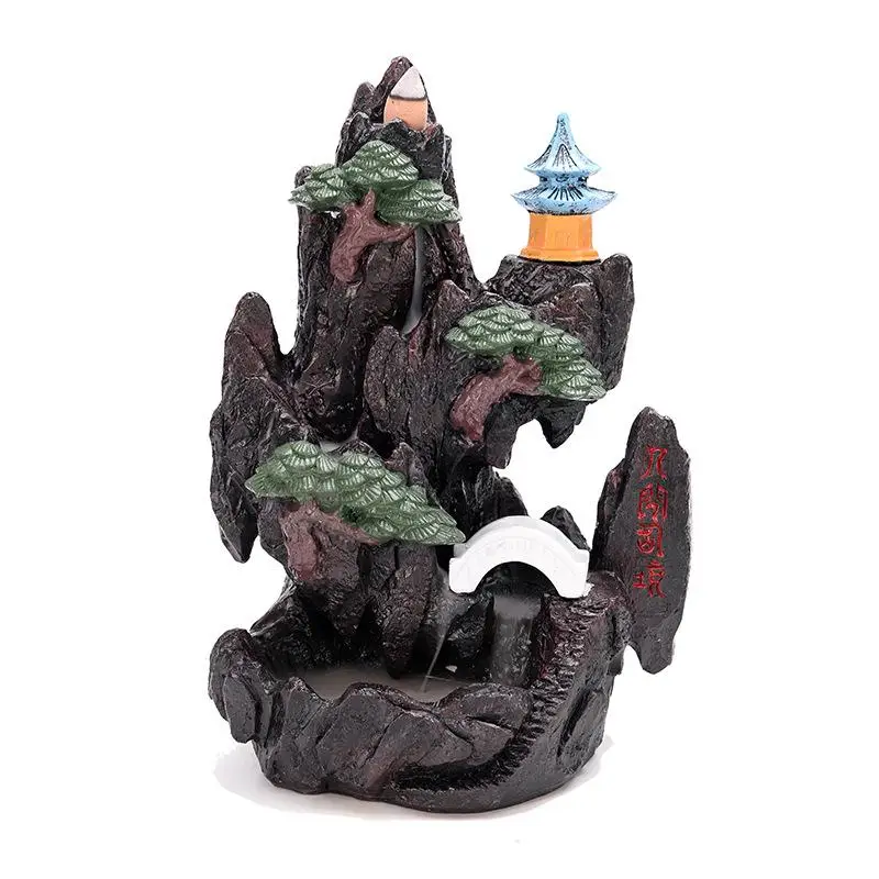 

Resin Lofty Mountains And Flowing Water Buddhist Temple Style Smoke Waterfall Incense Burner Backflow Office Home Decor