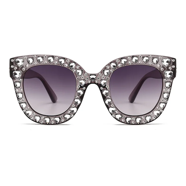 MADELINY, винтажные круглые женские солнцезащитные очки с кристаллами в форме сердца, фирменный дизайн, новые роскошные негабаритные женские солнцезащитные очки с бриллиантами, UV400, MA184 - Цвет линз: C1