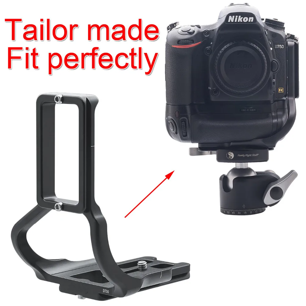 iShoot L shaped Vertical Quick Release Plate Camera Holder Bracket for Nikon D750 with Battery