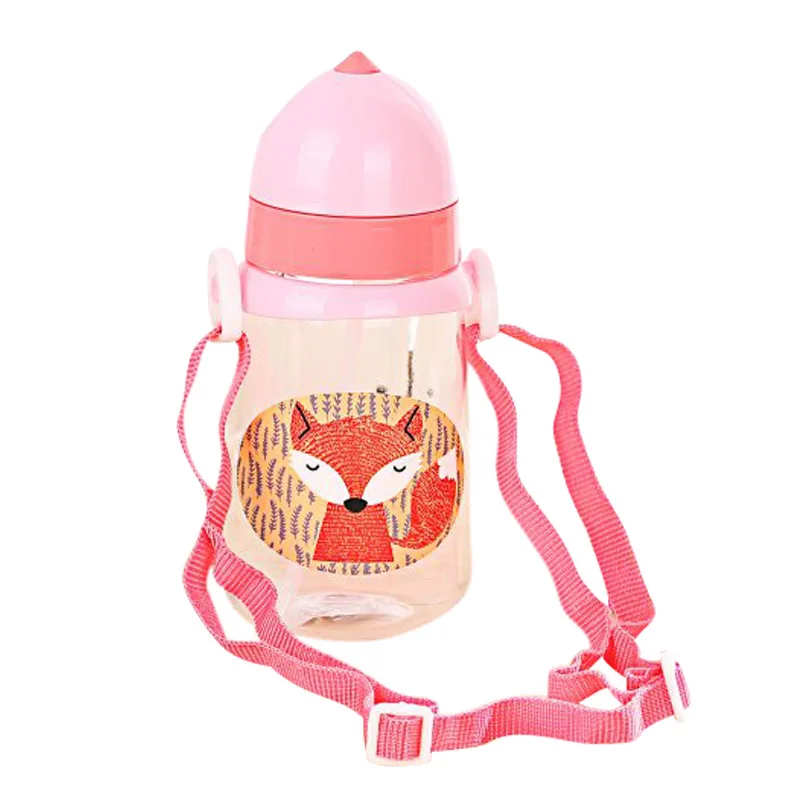 

350ml Cartoon Fox Baby Learning Drinking cup Children Lanyard Kettle Baby Sippy Cup Strap Children's Water Cups Straw Bottle
